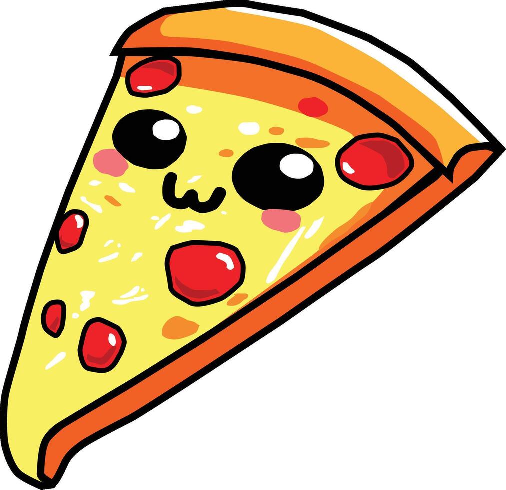 Slice of Pizza Illustration, Cartoon Clipart, and Line Art Design vector