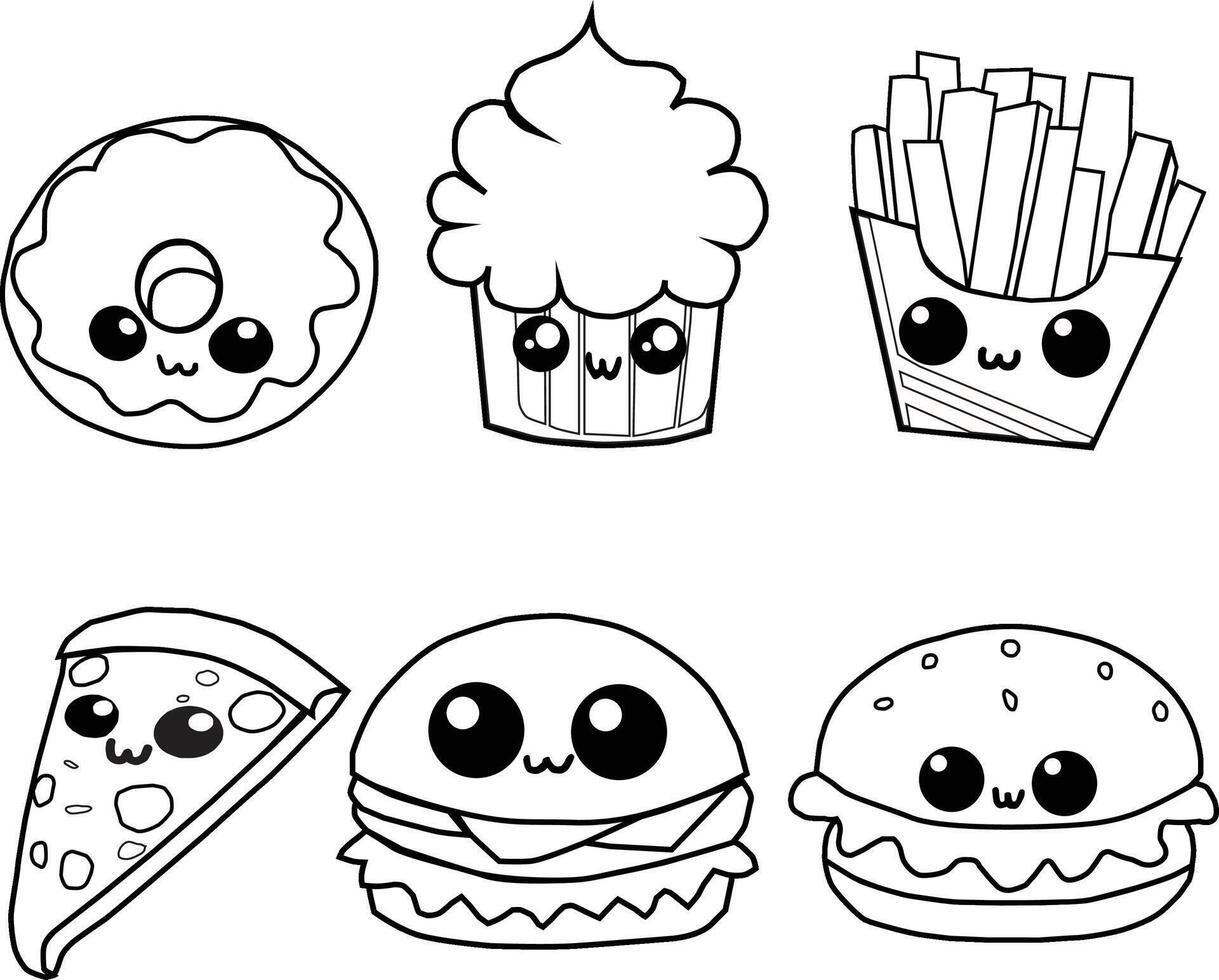 Food Outline Set Illustration, Cartoon Clipart, and Line Art Design vector