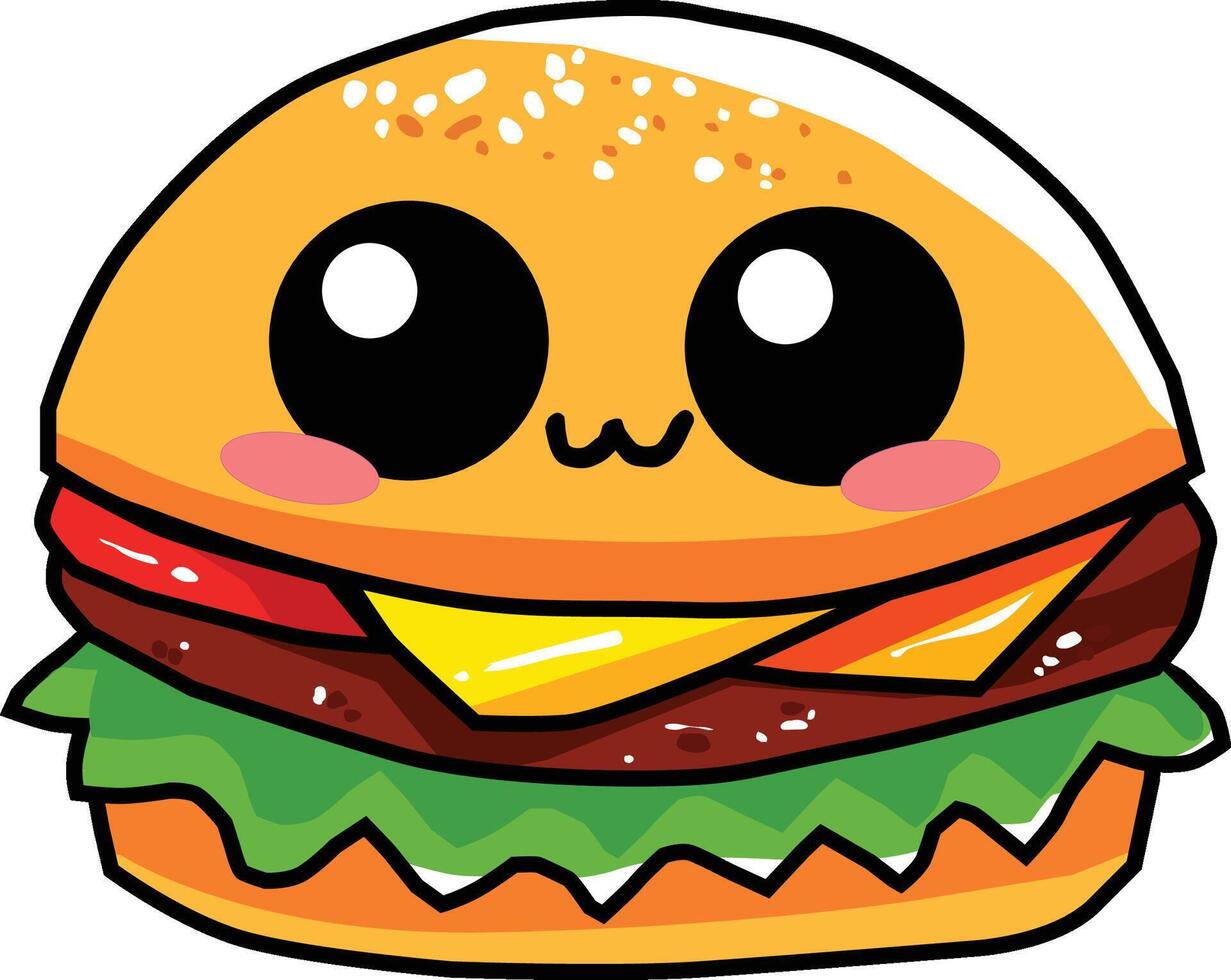 Cheese Burger Illustration, Cartoon Clipart, and Line Art Design vector