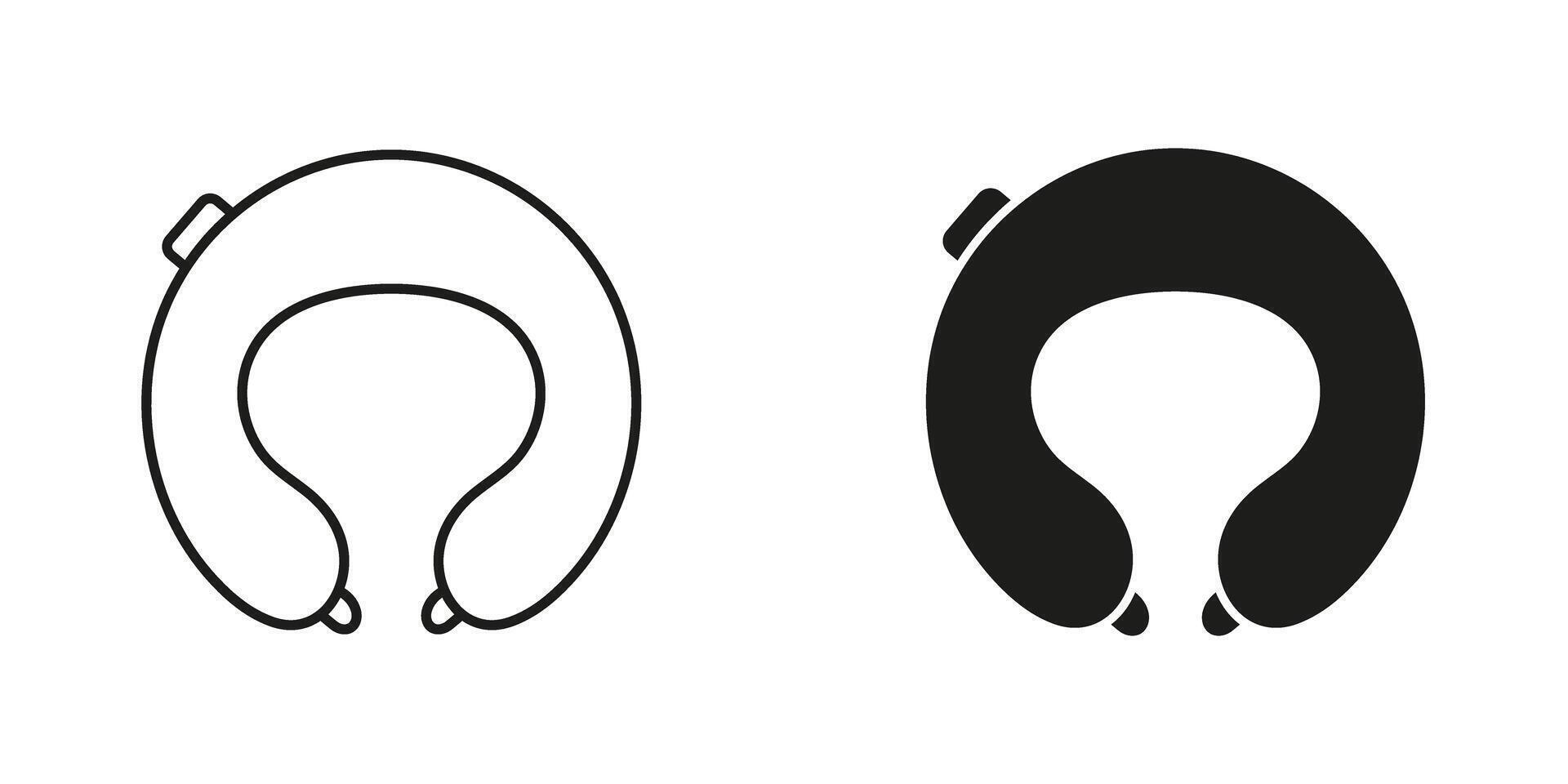 Neck Pillow Line and Silhouette Icon Set. Travel Cushion for Comfort and Support Symbol. Portable Comfortable Cushion for Trip. Editable Stroke. Isolated Illustration vector