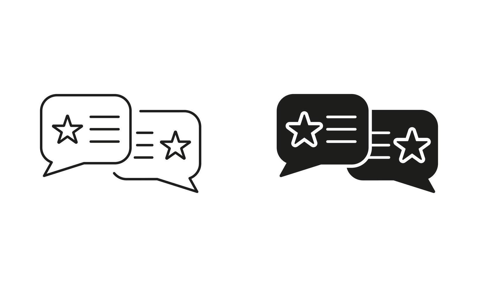 Feedback, Stars With Speech Bubble Symbol. Customer Rating Line and Silhouette Icon Set. Dialog Pictogram. Online Service Review Sign. Editable Stroke. Isolated Illustration vector