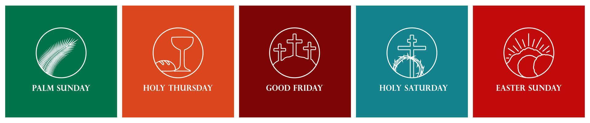 Holy Week line art, set of cute icons with Easter Sunday holiday symbols. Happy Easter graphic elements vector