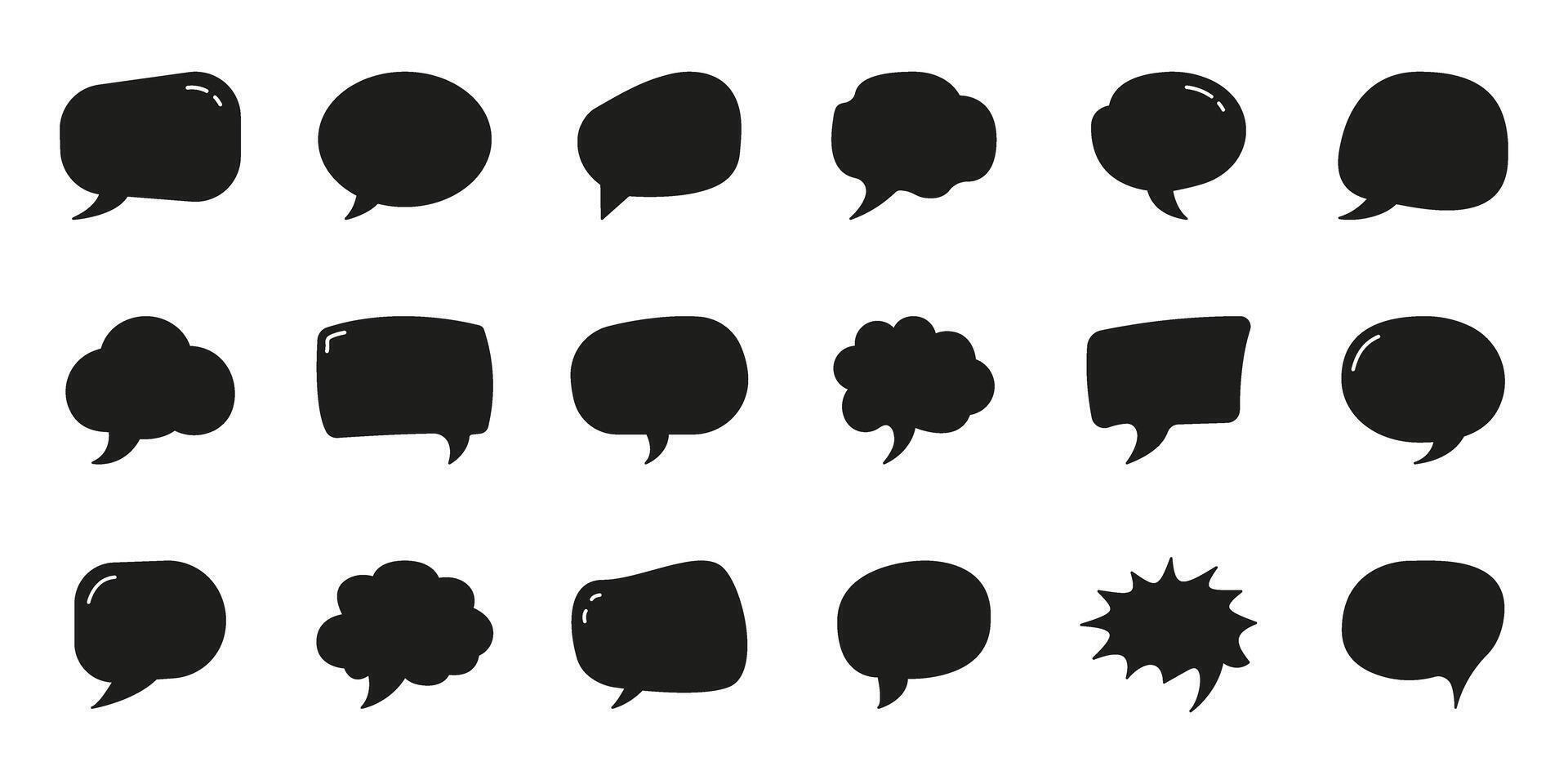 Speech Bubble Solid Icon Set. Chat, Dialogue and Message Silhouette Symbol. Comic Balloon, Thinking and Communication Text Box for Discussion Icon Collection. Isolated Illustration vector