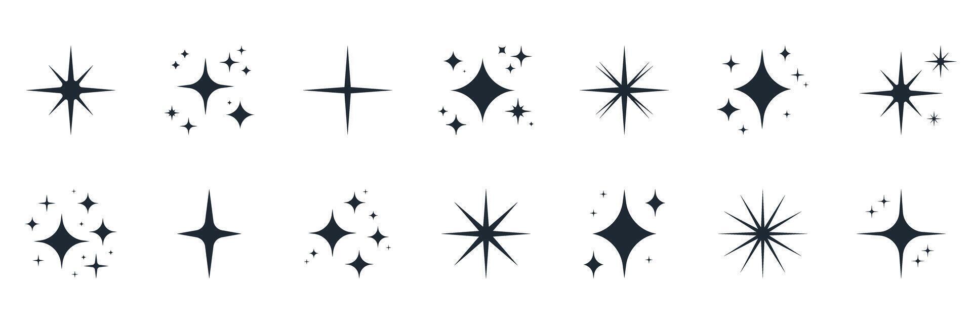 Abstract Starburst Icons Solid Icon Set. Sparkle And Shine Silhouette Symbol Collection. Isolated Illustration vector