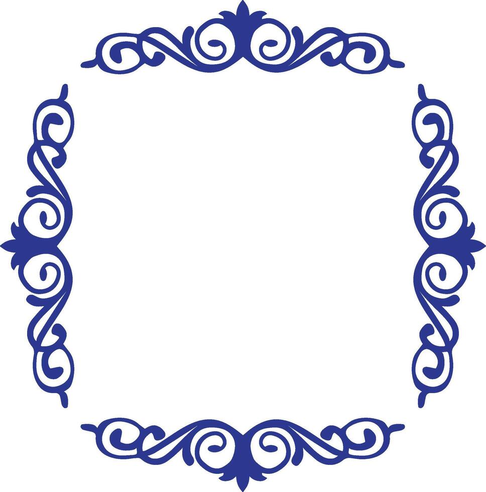 A blue frame with swirls and scrolls vector