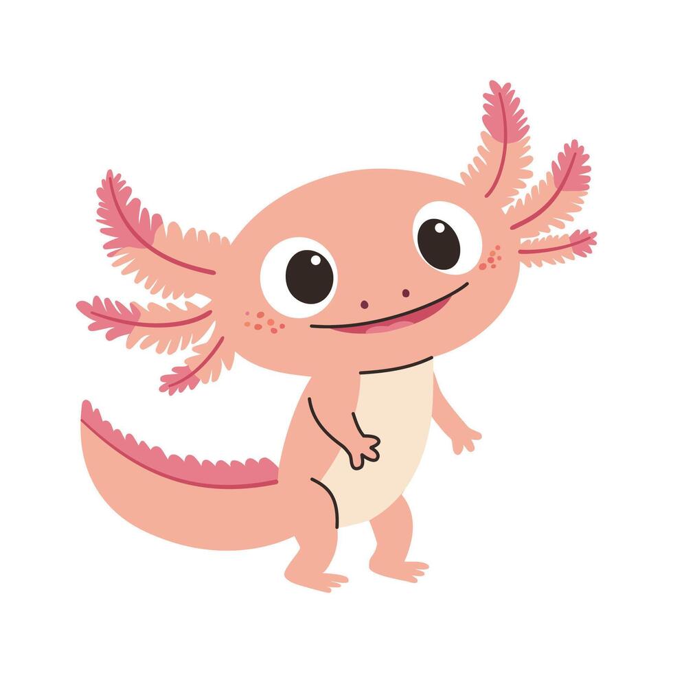 Cute Pink Cartoon Axolotl. A cute drawing in a childish style. illustration vector