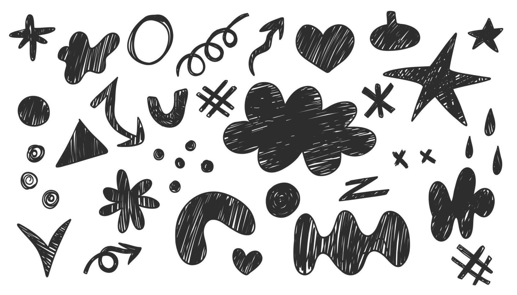 Hand drawn set of doodle elements. Black and white illustration. vector