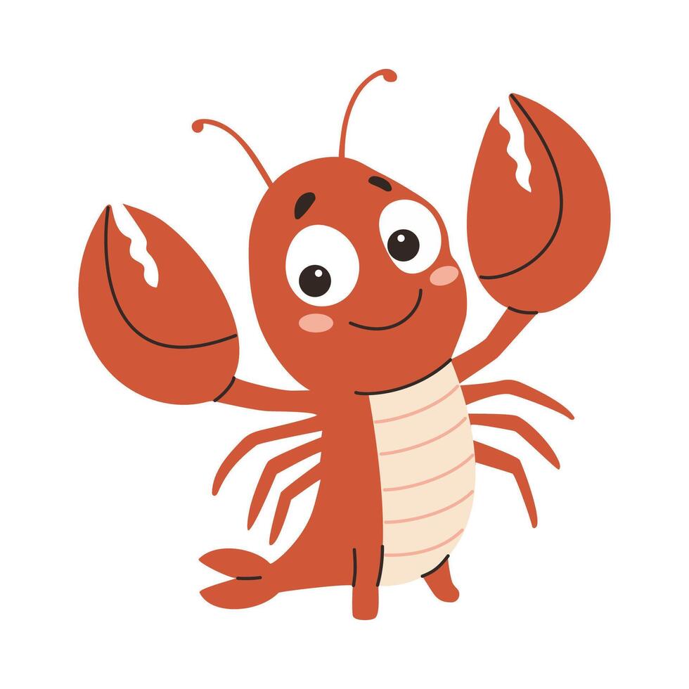 Cute cartoon lobster. A cute drawing in a childish style. illustration isolated on a white background. vector