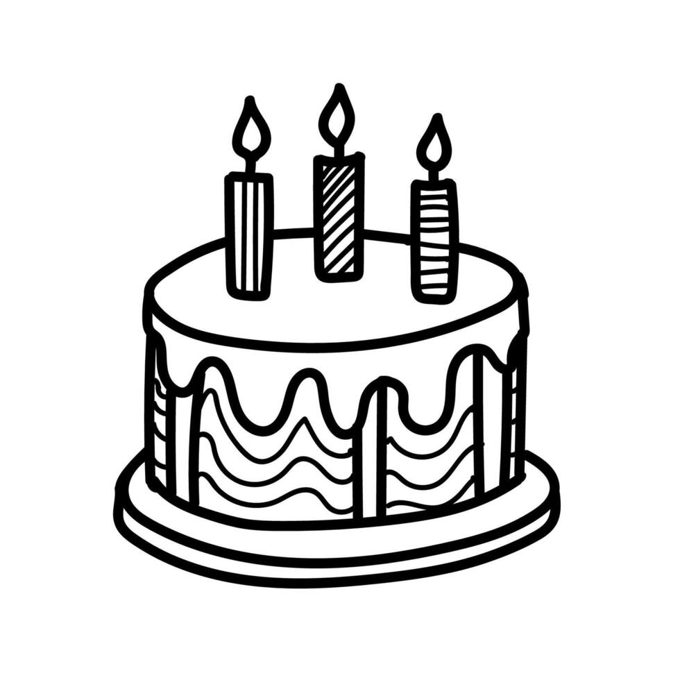 Celebratory birthday cake with three candles designed in simple style for festive occasions vector