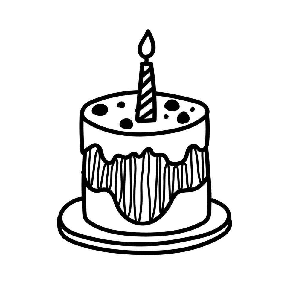 Decorative drawing of a birthday cake with a candle and icing details vector
