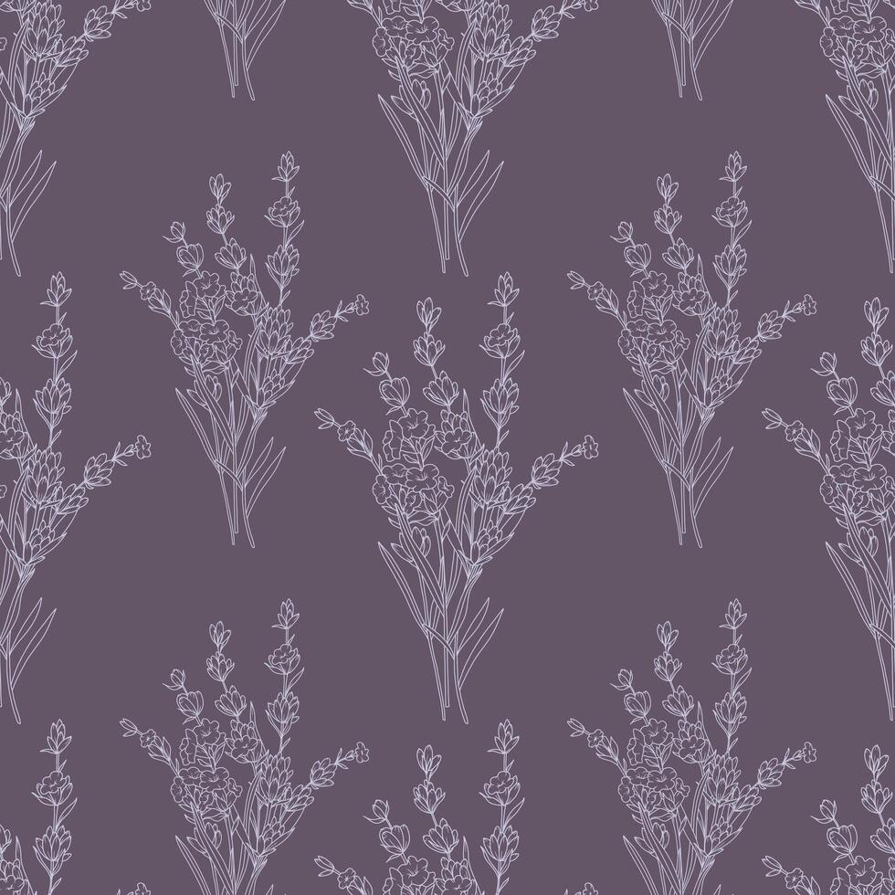 Trendy Floral seamless pattern with Lavender. Lavender background. Eco background. Lavender hand drawn line art design. Elegant seamless background minimalist style vector