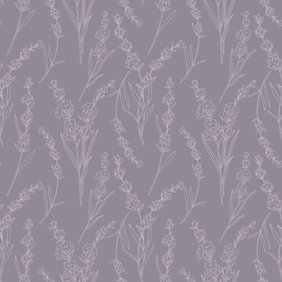 Elegant Floral seamless pattern with Lavender. Lavender background. Eco background. Lavender hand drawn line art design. Elegant seamless background minimalist style vector