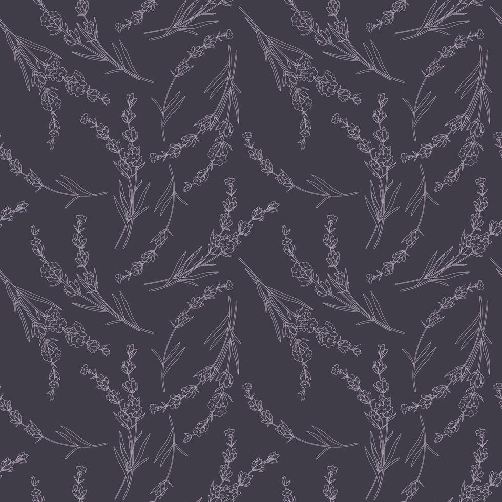 Hand Drawn Floral seamless pattern with Lavender. Lavender background. Eco background. Lavender hand drawn line art design. Elegant seamless background minimalist style vector