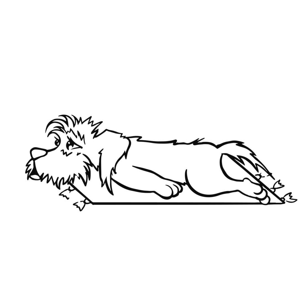 Dog lies on the rug tired, line coloring page vector