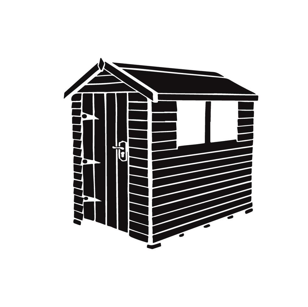 Silhouette of wooden house barn, temporary, black monochrome vector