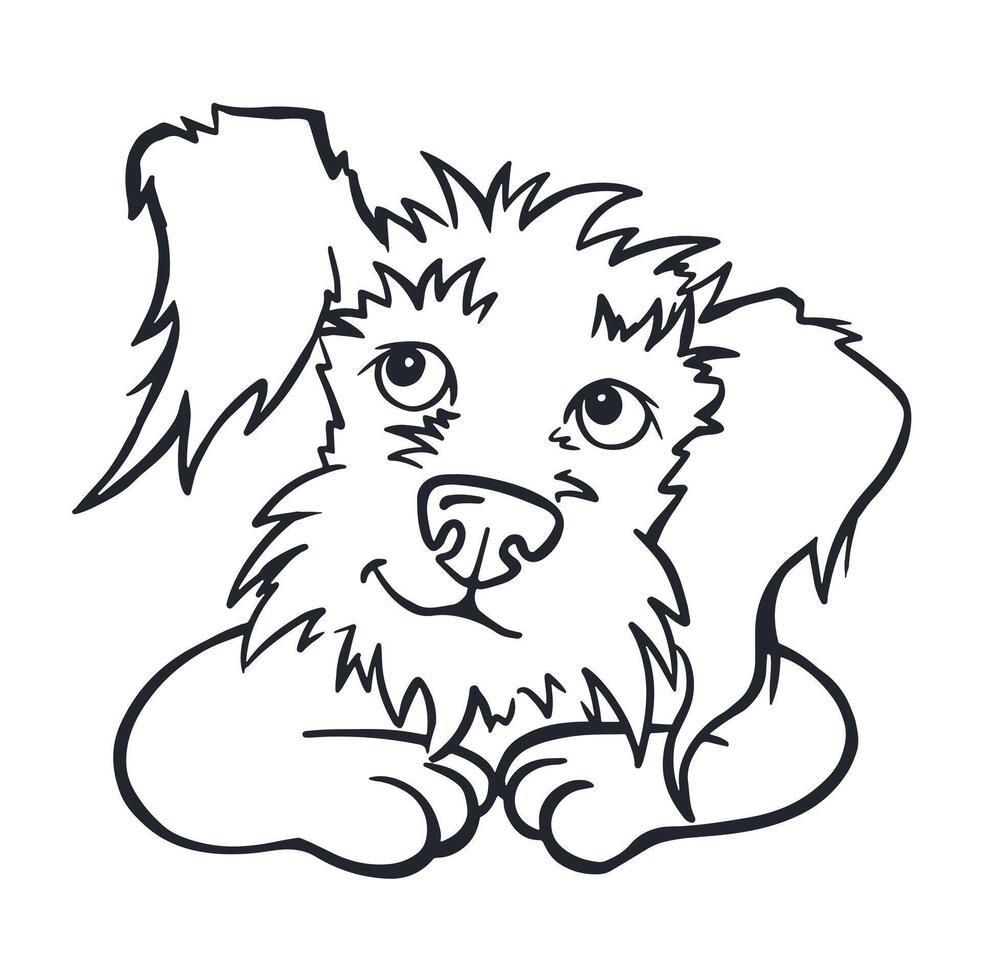 dog raised ear listens, line coloring page vector