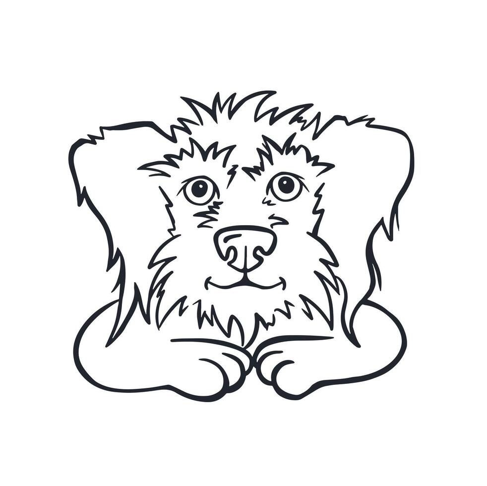 Cute dog illustration, line coloring page vector