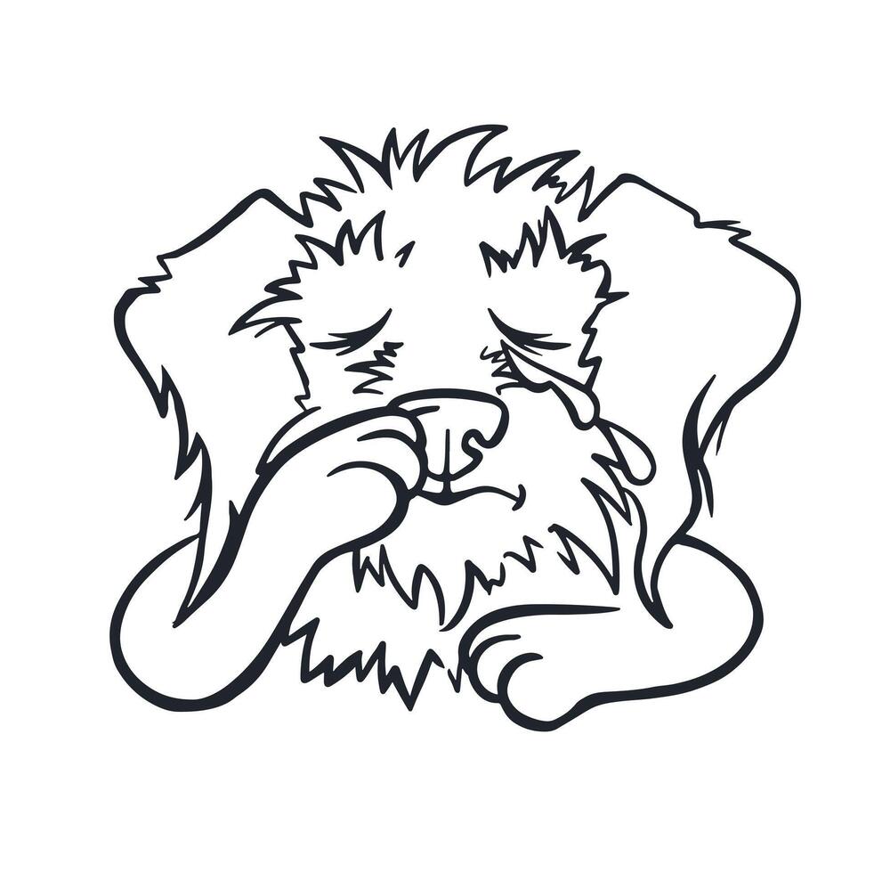 Emotion tears upset dog animal, line coloring page vector