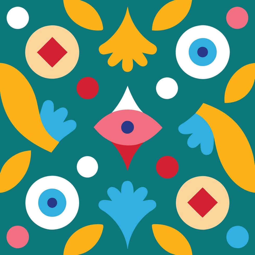 a colorful pattern with an eye and a circle vector