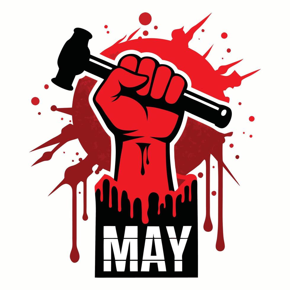 may day may 1s illustration of a clenched fist holding a hammer vector