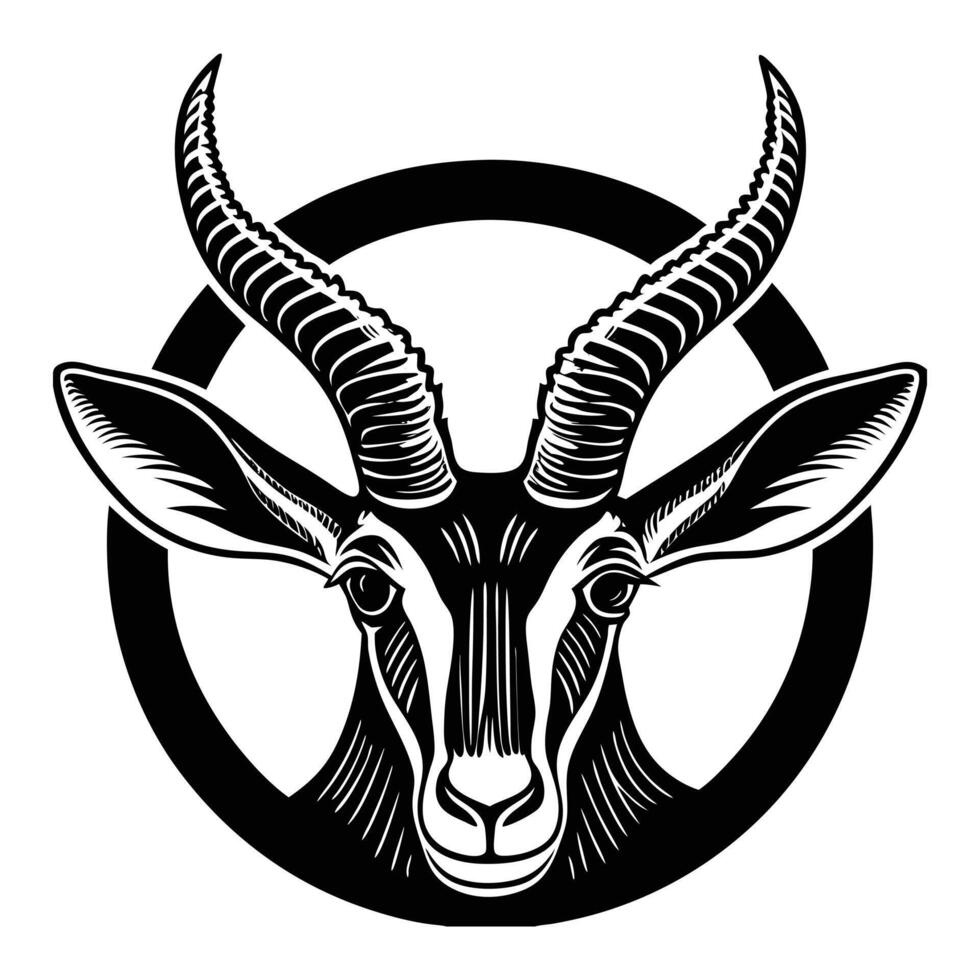 an antelope head in a circle with a black and white background vector