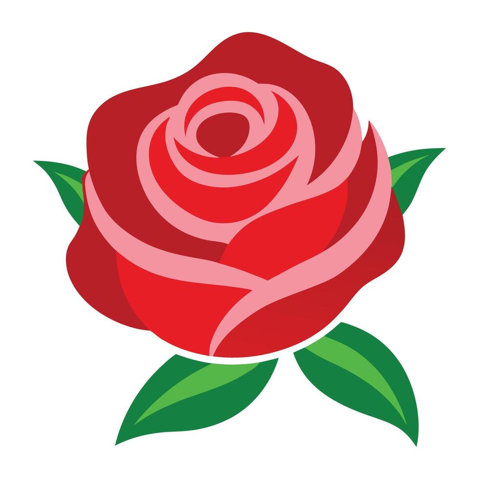 red rose with green leaves on a white background. vector