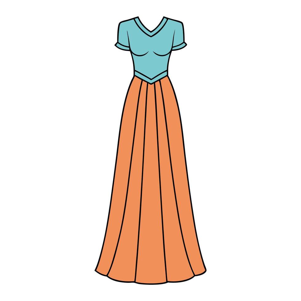 an orange dress with blue trim on a white background vector