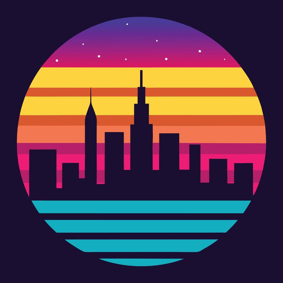 retro city skyline illustration vector