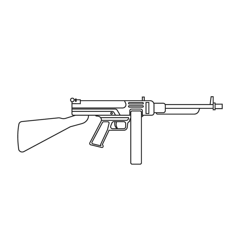 Submachine gun icon in outline style isolated on white background. Weapon symbol stock illustration. vector