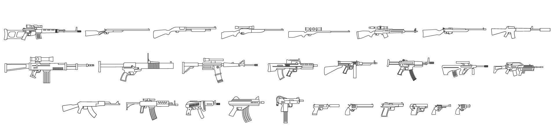 Machine gun icon set. Different types of weapons. illustration. vector