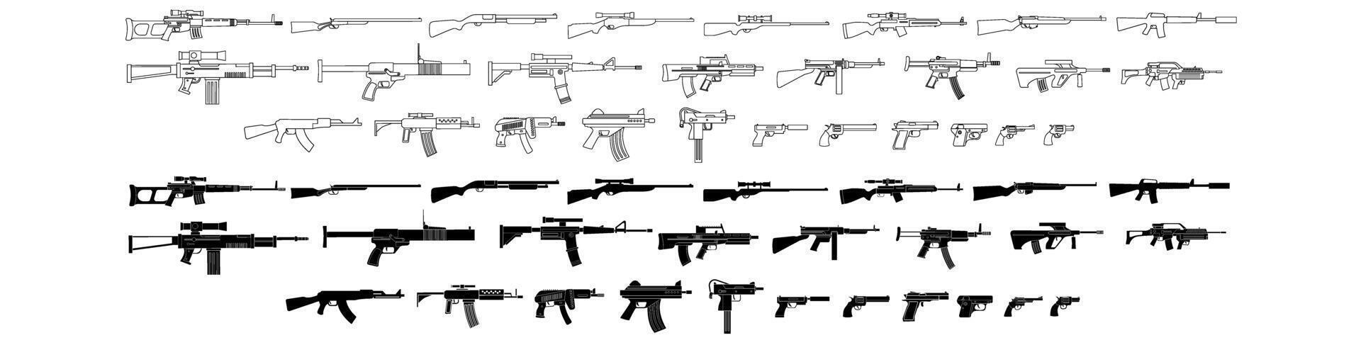 Weapon icon set. Gun illustration sign collection. Machine gun symbol. Pistol logo. vector