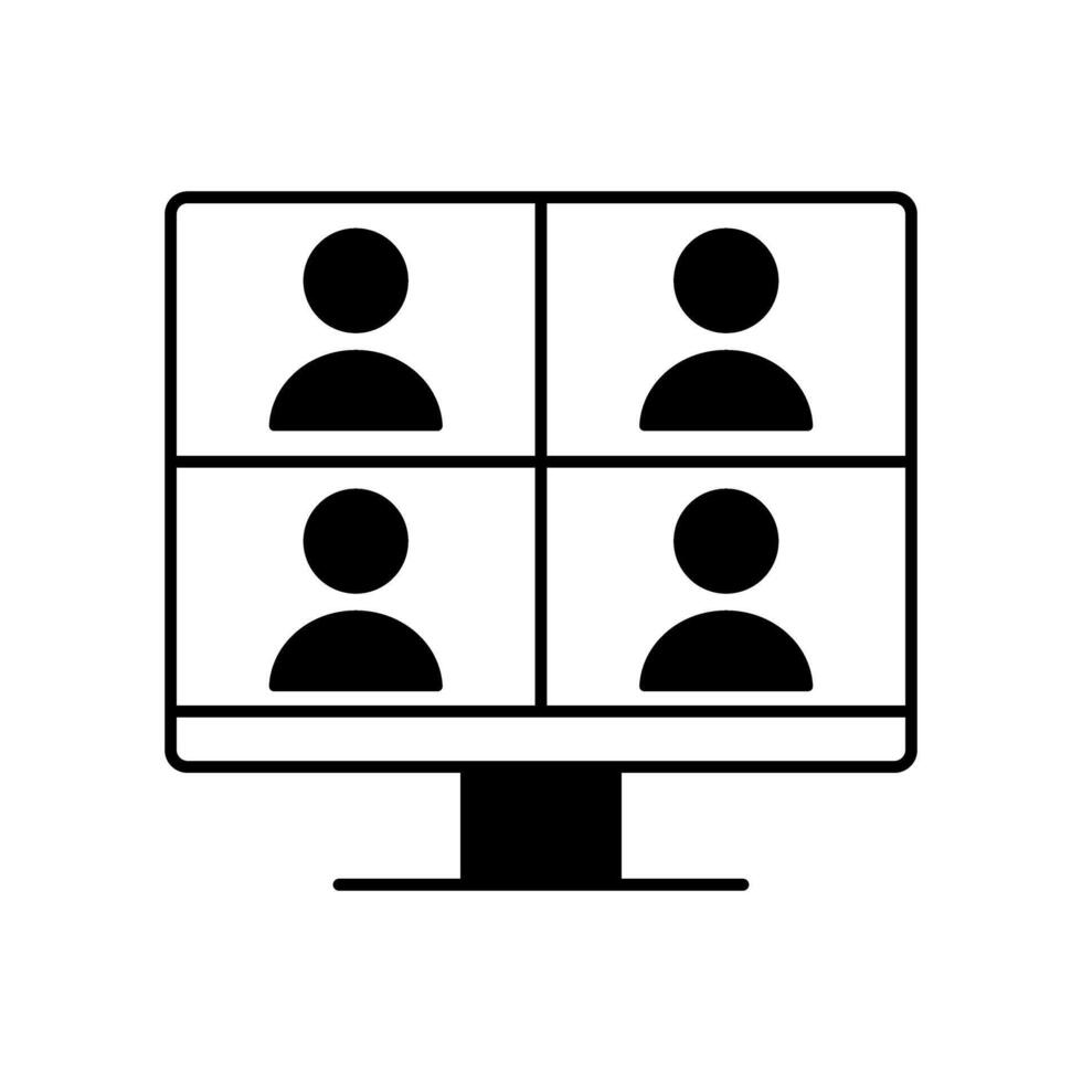 computer with avatars icon over white background, line style, illustration vector