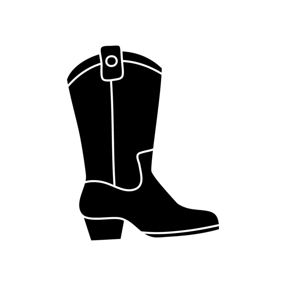 Cowboy boot icon. Black on white background. illustration. vector