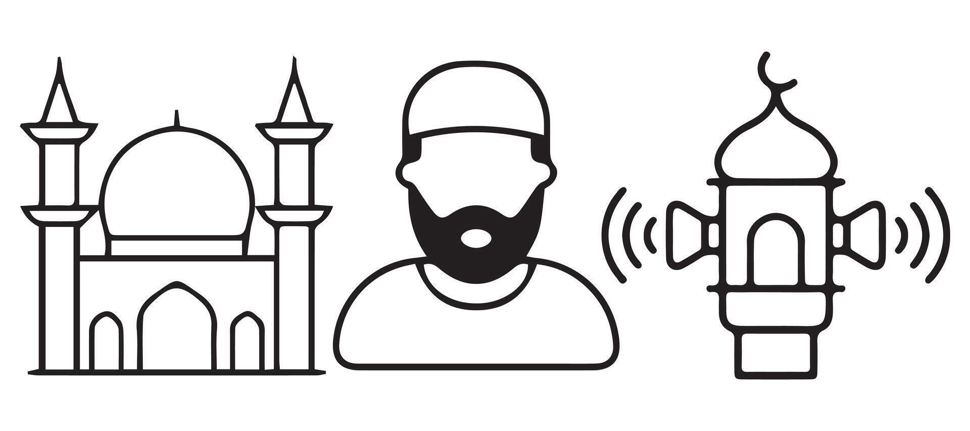Line art mosque icon set vector