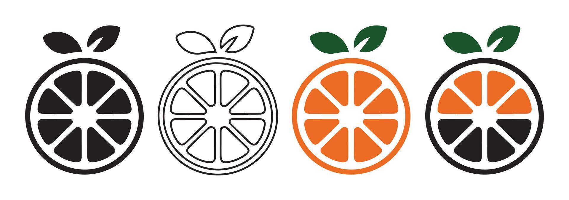 Orange with leaf outline icon vector