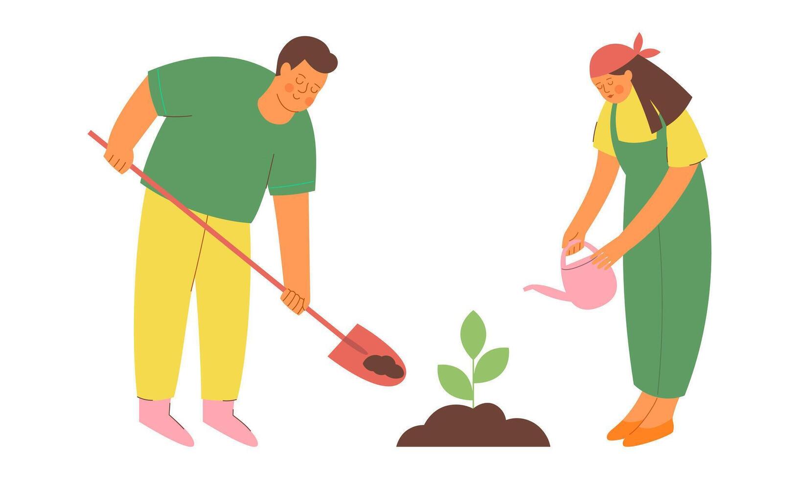 Man and a woman planting trees. Concept of environmental preservation vector