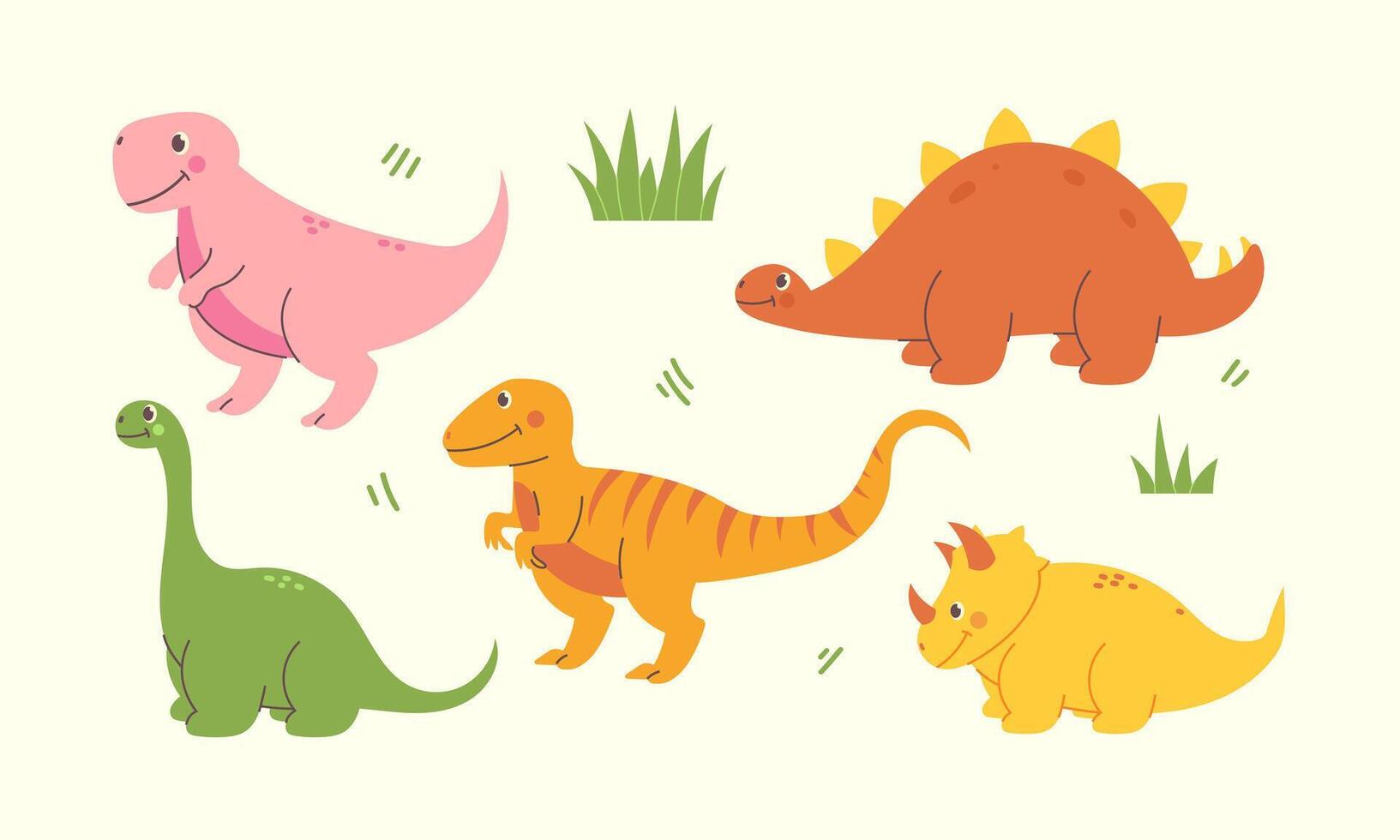 Cute hand drawn dinosaurs. Sticker set vector
