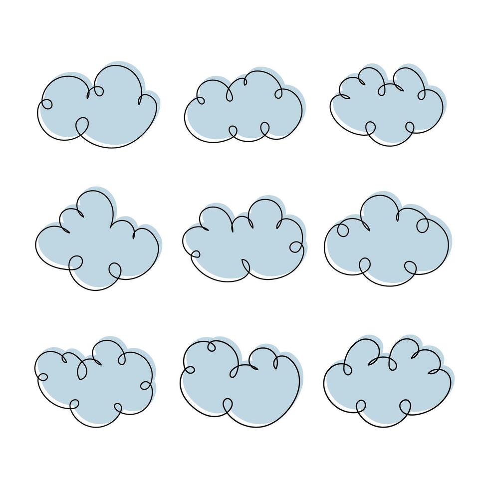 Nature blue clouds icon shape set isolated. vector