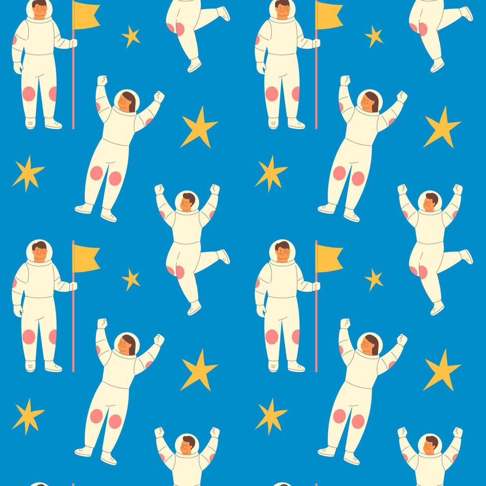 Cute astronauts in spacesuit seamless pattern vector
