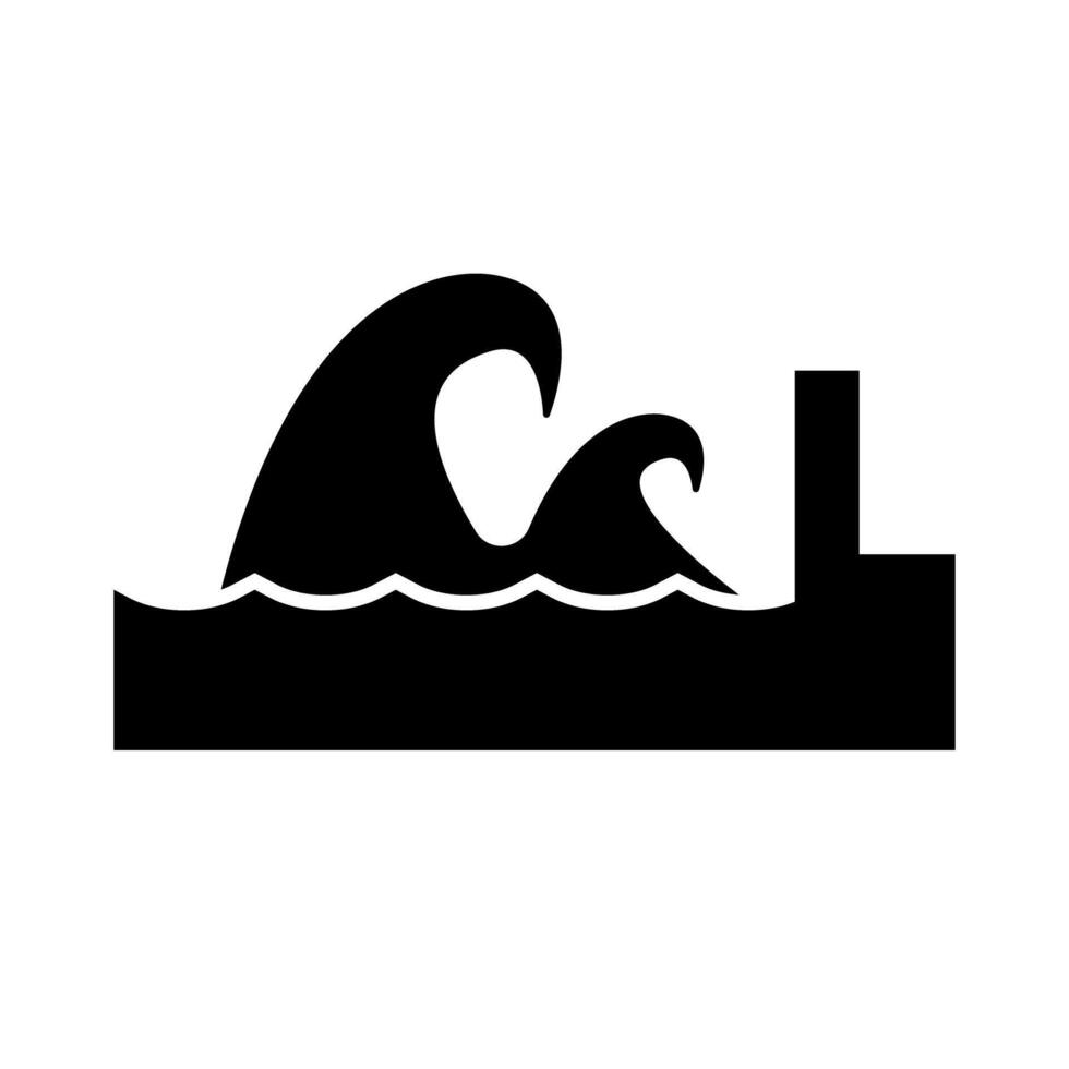 Tsunami and breakwater silhouette. vector