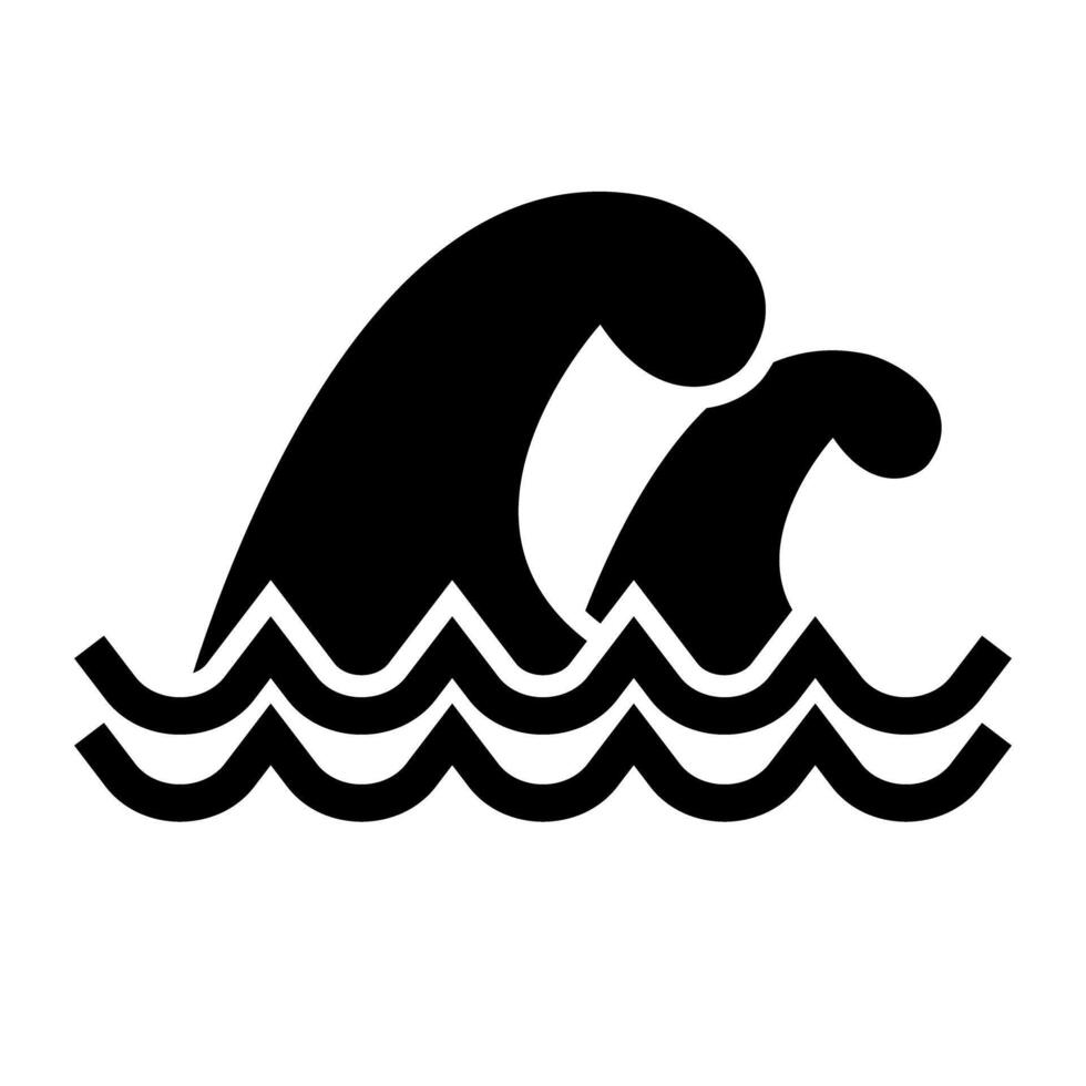 Tsunami and ocean silhouette icon. vector