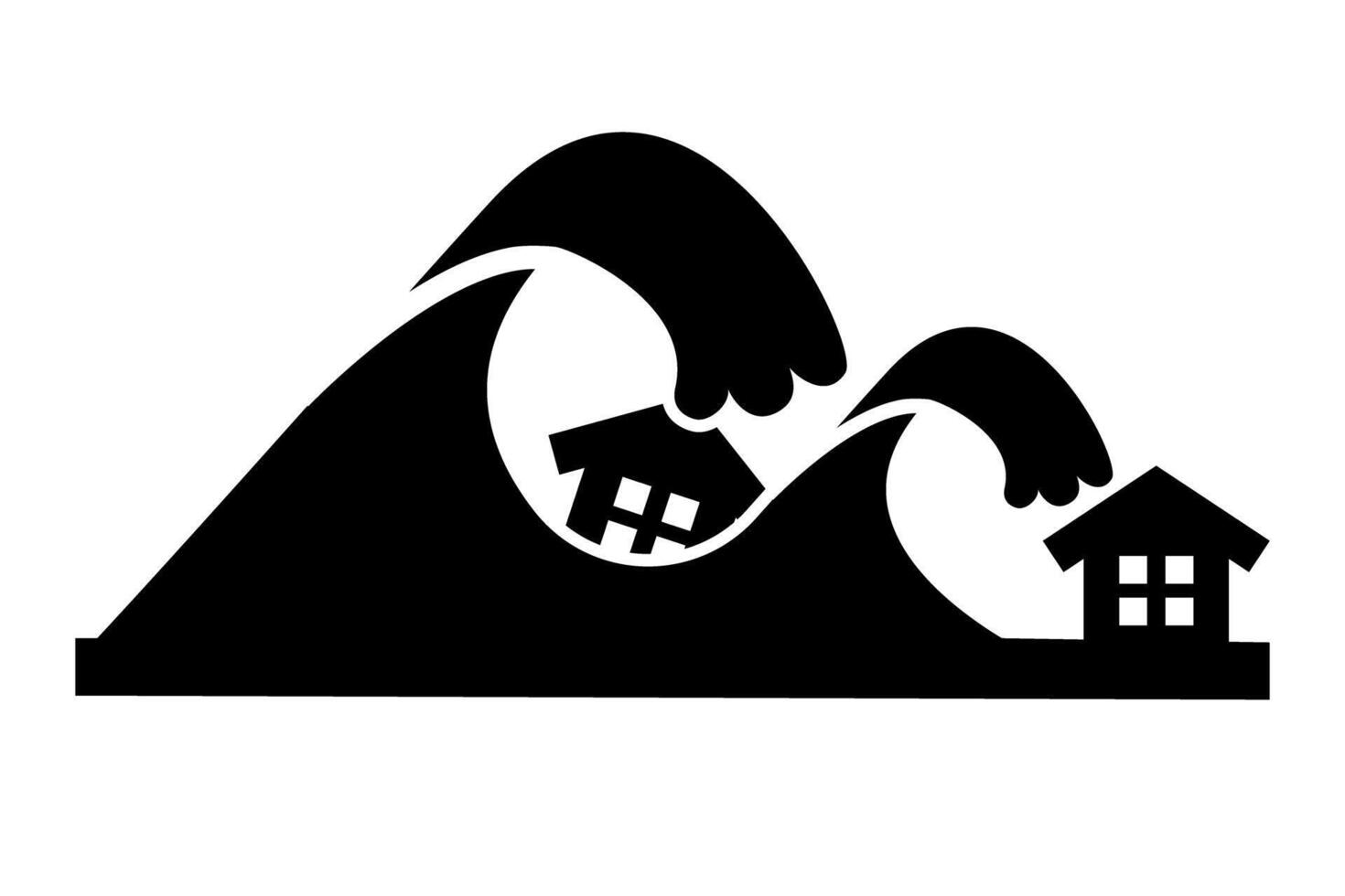 House engulfed by tsunami silhouette. vector