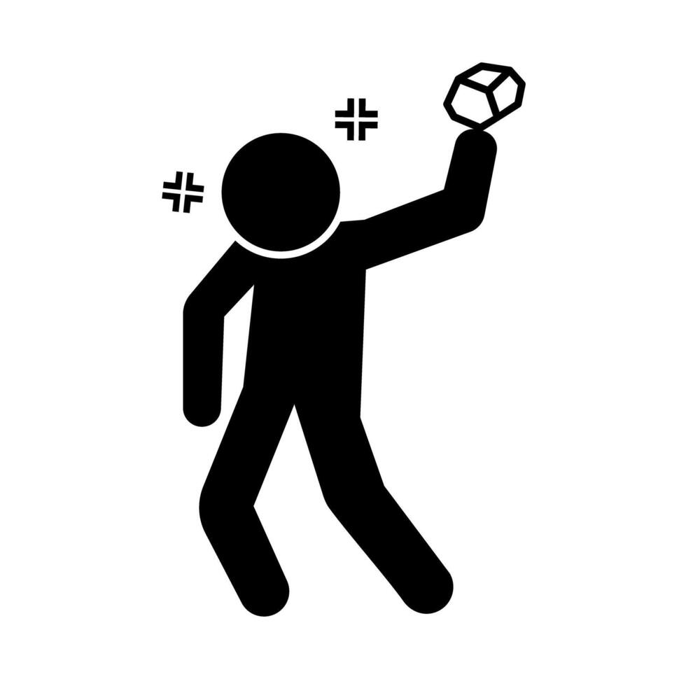 Angry person throwing stone silhouette. vector