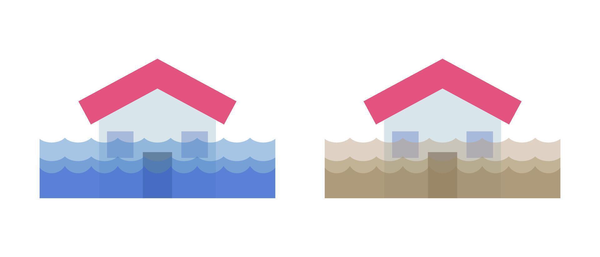 Flood and muddy water icon set. vector