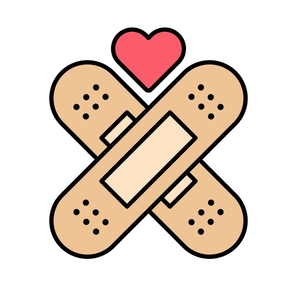 Crossed plasters and heart icon. Care icon. vector