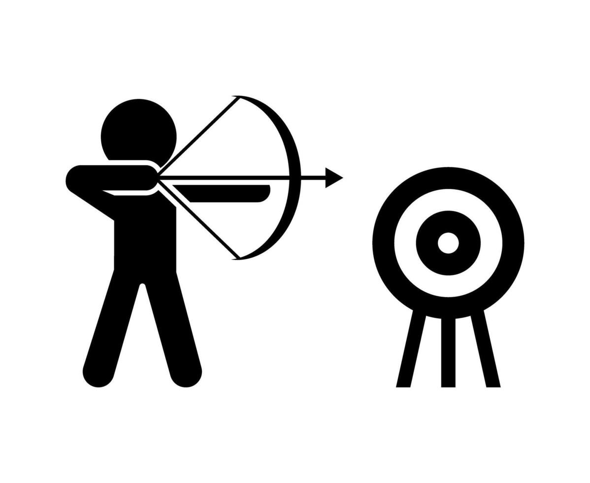Archery aiming at target silhouette icon. vector