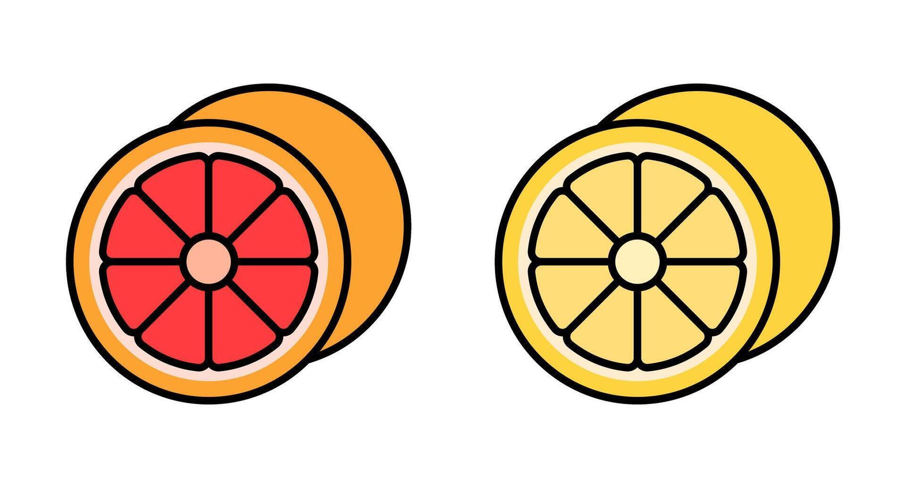 Pink grapefruit and white grapefruit icon set. vector