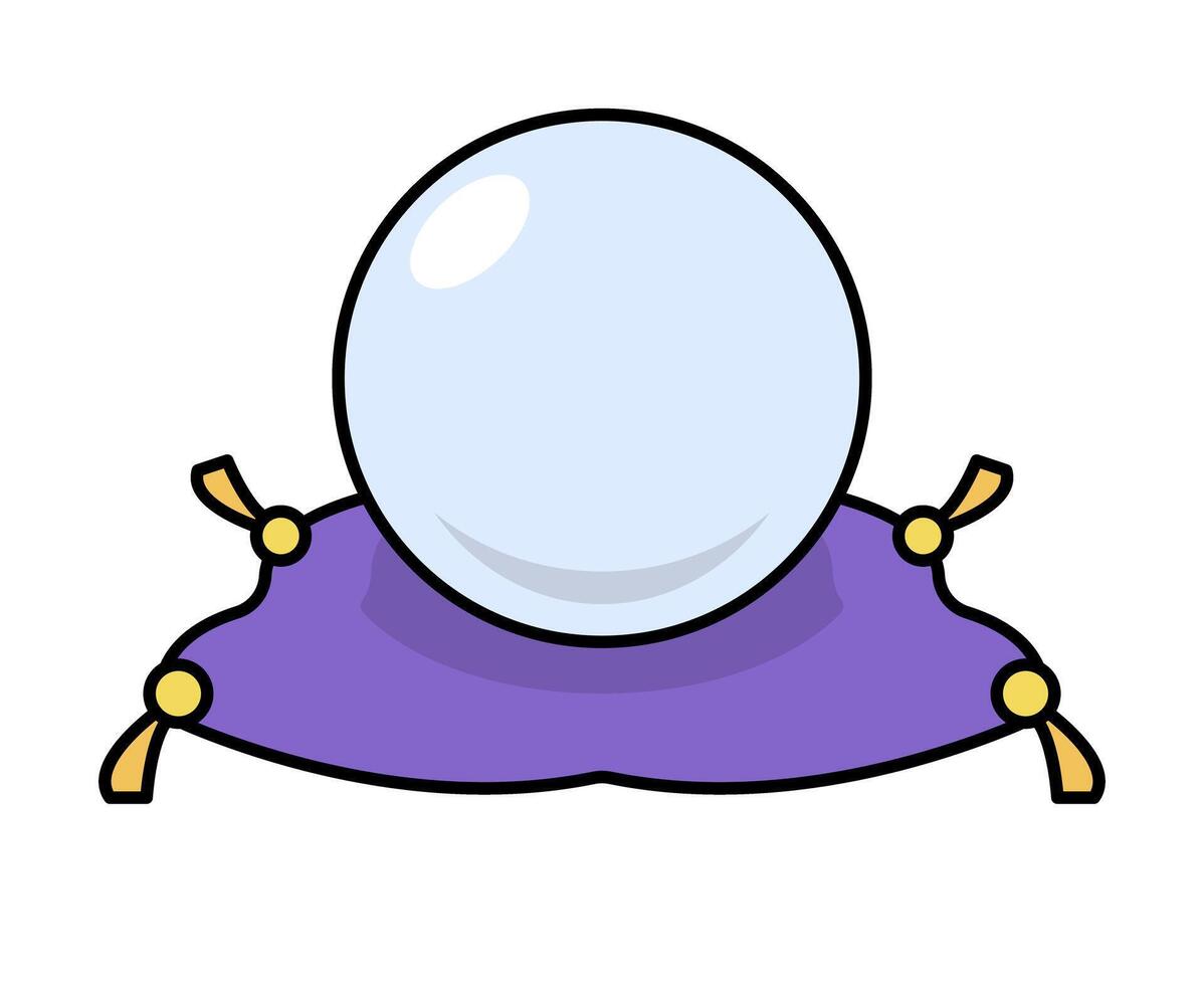 Crystal ball on purple cushion icon. vector