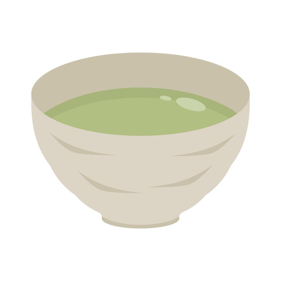 Green tea in teacup icon. vector