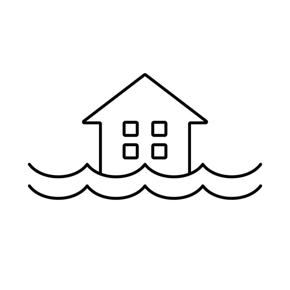 Flood symbol. Submerged house. vector